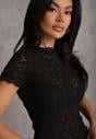 Czarna Dopasowana Bluzka z Koronki z Krótkim Rękawem Britune