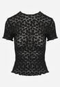 Czarna Dopasowana Bluzka z Koronki z Krótkim Rękawem Britune