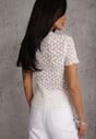 Biała Dopasowana Bluzka z Koronki z Krótkim Rękawem Britune