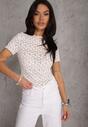 Biała Dopasowana Bluzka z Koronki z Krótkim Rękawem Britune