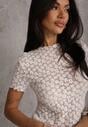 Biała Dopasowana Bluzka z Koronki z Krótkim Rękawem Britune