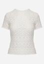 Biała Dopasowana Bluzka z Koronki z Krótkim Rękawem Britune
