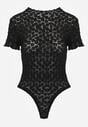 Czarne Body z Koronki o Dopasowanym Kroju z Krótkim Rękawem Adradina