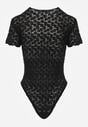 Czarne Body z Koronki o Dopasowanym Kroju z Krótkim Rękawem Adradina