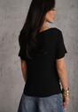 Czarna Asymetryczna Bluzka z Wiskozy z Krótkim Rękawem Zdobiona Marszczeniem Undishi