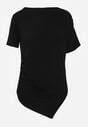 Czarna Asymetryczna Bluzka z Wiskozy z Krótkim Rękawem Zdobiona Marszczeniem Undishi