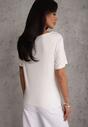 Biała Asymetryczna Bluzka z Wiskozy z Krótkim Rękawem Zdobiona Marszczeniem Undishi