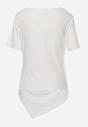 Biała Asymetryczna Bluzka z Wiskozy z Krótkim Rękawem Zdobiona Marszczeniem Undishi