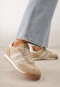 Beżowe Sneakersy Ozdobione z Boku Paskami Ariene