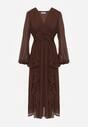 Brązowa Rustykalna Sukienka Wieczorowa z Falbanami i Marszczeniem w Talii Himereanes