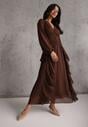 Brązowa Rustykalna Sukienka Wieczorowa z Falbanami i Marszczeniem w Talii Himereanes