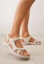 Jasnobeżowe Sandały z Wkładką ze Skóry Naturalnej i Zapięciem na Rzep Sambuca