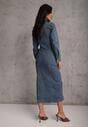 Niebieska Taliowana Sukienka Jeansowa o Koszulowym Fasonie Nezavia