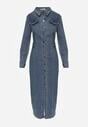 Niebieska Taliowana Sukienka Jeansowa o Koszulowym Fasonie Nezavia