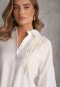 Biała Nietoperzowa Koszula z Wiskozy z Podpinanymi Rękawami i Haftem Adreaneh