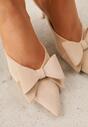 Beżowe Klapki Mule na Szpilce z Kokardką Kimoseis