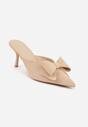 Beżowe Klapki Mule na Szpilce z Kokardką Kimoseis