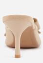 Beżowe Klapki Mule na Szpilce z Kokardką Kimoseis