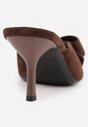 Brązowe Klapki Mule na Szpilce z Kokardką Kimoseis