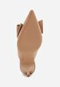 Ciemnobeżowe Klapki Mule na Szpilce z Kokardką Kimoseis