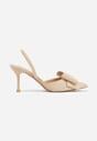 Beżowe Szpilki z Imitacji Zamszu z Paskiem na Piętę i Ozdobną Kokardą Themigeia