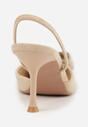 Beżowe Szpilki z Imitacji Zamszu z Paskiem na Piętę i Ozdobną Kokardą Themigeia