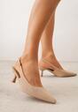 Ciemnobeżowe Czółenka Slingback na Kaczuszce z Imitacji Zamszu Mairiko