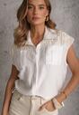 Biała Boho Koszula z Wiskozy Bez Rękawów ze Ściągaczem w Talii Assabel