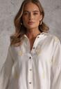 Biała Wiskozowa Koszula z Przedłużonym Tyłem Haftem i Podpinanymi Rękawami Sophora