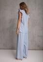 Jasnoniebieski Komplet z Wiskozą Bluzka z Kołnierzem i Spodnie Wide Leg Naunne