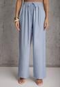Jasnoniebieski Komplet z Wiskozą Bluzka z Kołnierzem i Spodnie Wide Leg Naunne