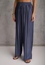 Granatowy Komplet z Wiskozą Bluzka z Kołnierzem i Spodnie Wide Leg Naunne