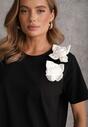 Czarno-Biały Bawełniany T-shirt o Klasycznym Kroju z Kwiatowymi Aplikacjami 3D Morgane