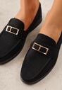 Czarne Mokasyny Ozdobione Metaliczną Klamrą Murielori