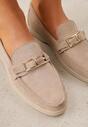 Ciemnobeżowe Mokasyny Ozdobione Metaliczną Klamrą Murielori