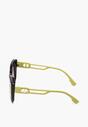 Zielone Przeciwsłoneczne Okulary Retro z Ozdobnymi Zausznikami z Etui Sissi