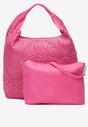 Różowa Ażurowa Torebka Worek na Ramię z Kosmetyczką z Dodatkowym Paskiem Eponia