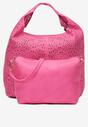 Różowa Ażurowa Torebka Worek na Ramię z Kosmetyczką z Dodatkowym Paskiem Eponia
