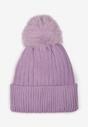 Căciulă Tricotată Violetă din Viscoză cu Pompon de Blană Huded
