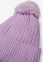 Căciulă Tricotată Violetă din Viscoză cu Pompon de Blană Huded