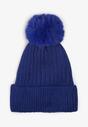 Căciulă Tricotată Bleumarin din Viscoză cu Pompon din Blană Huded