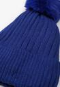 Căciulă Tricotată Bleumarin din Viscoză cu Pompon din Blană Huded