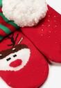Czerwono-Zielone Bawełniane Skarpety ze Świątecznym Wzorem w Mikołaje z Futerkiem Starnia