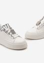 Biało-Srebrne Sneakersy na Platformie z Odpinaną Aplikacją z Cyrkoniami na Sznurówkach Oceanette