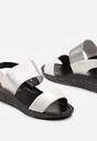 Białe Wsuwane Sandały z Imitacji Skóry na Płaskiej Podeszwie Nelian