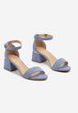 Niebieskie Sandały na Słupku z Imitacji Skóry Zdobione Elementami o Metalicznym Wykończeniu Aloeli