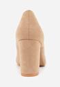Beżowe Casualowe Czółenka na Słupku z Wkładką ze Skóry Naturalnej Maidra