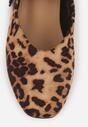 Brązowe Balerinki na Płaskiej Podeszwie w Stylu Mary Jane Ozdobione Wzorem w Panterkę i Kwadratowym Noskiem Treloma