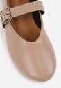 Ciemnobeżowe Balerinki na Płaskiej Podeszwie Mary Jane Ozdobione Paskiem ze Sprzączką Fareloma