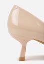 Beżowe Czółenka Lakierowane na Szpilce w Stylu Kaczuszki Ozdobione Paskami Laloma